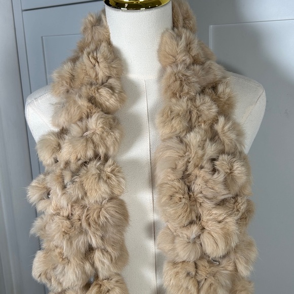 Vintage Real Rabbit Fur Ball Scarf 54” Beautiful Preowned - Picture 2 of 5